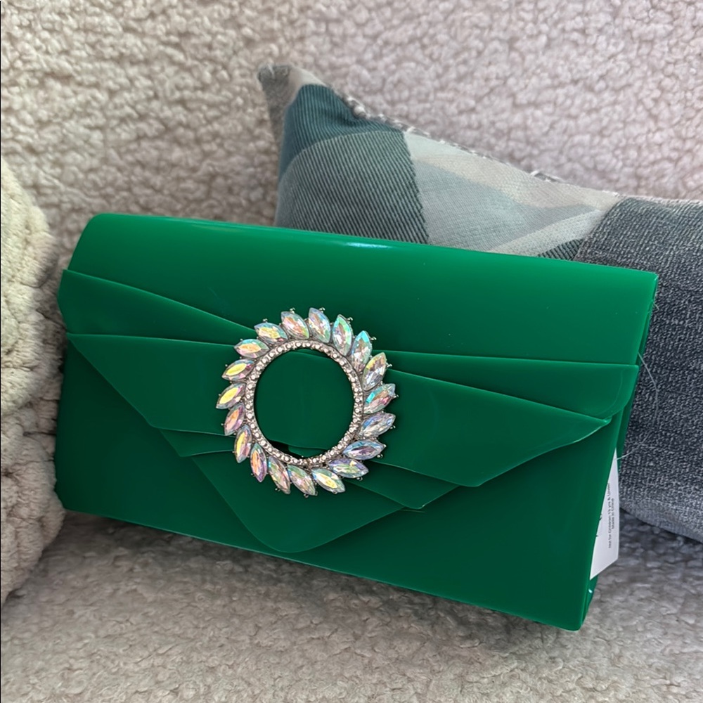 Bliss Green Clutch with Silver Embellishment and Luxurious Texture